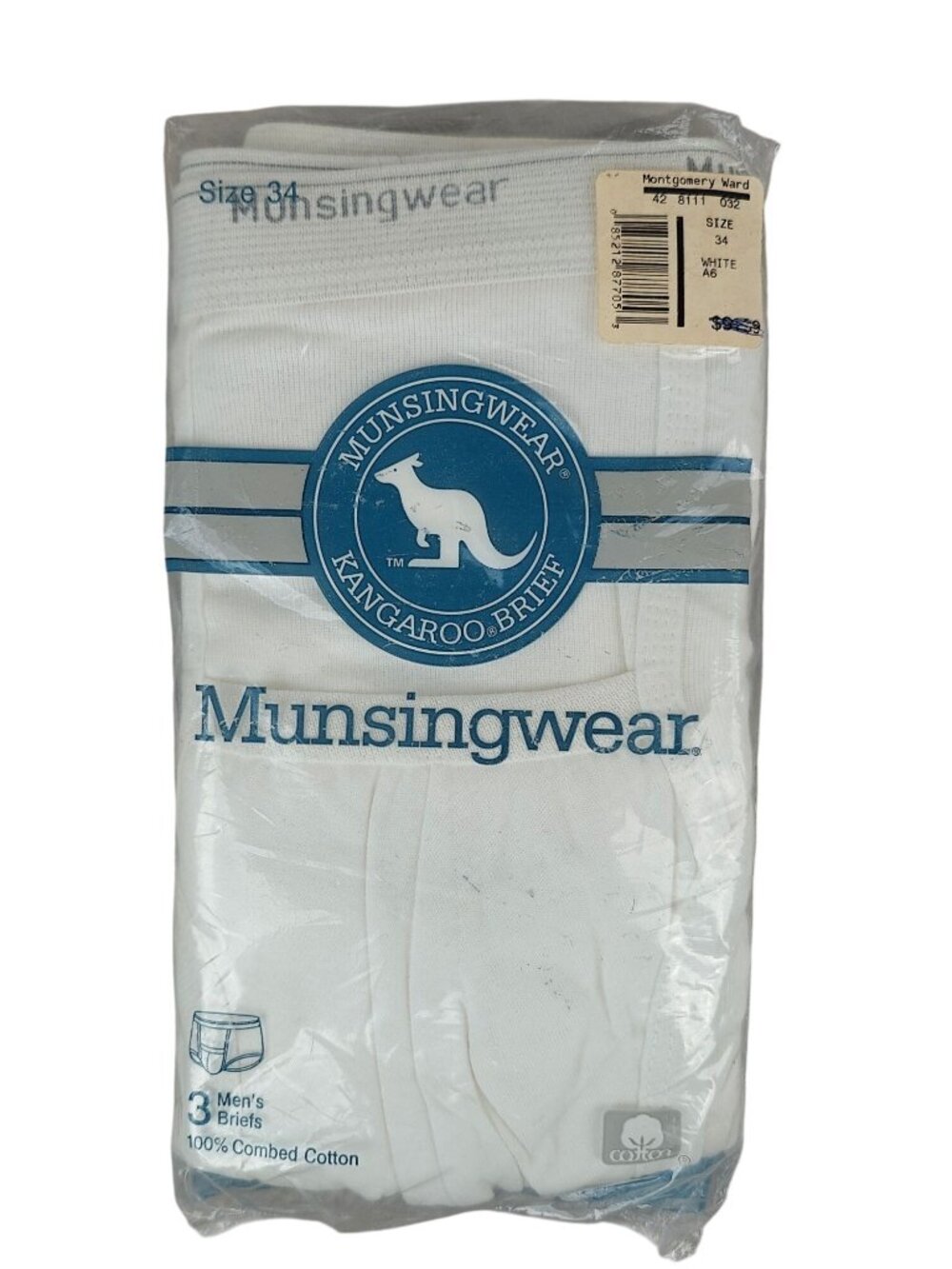NEW Vintage Munsingwear Men's Briefs 3 Pack Kangaroo Pouch White Size 34